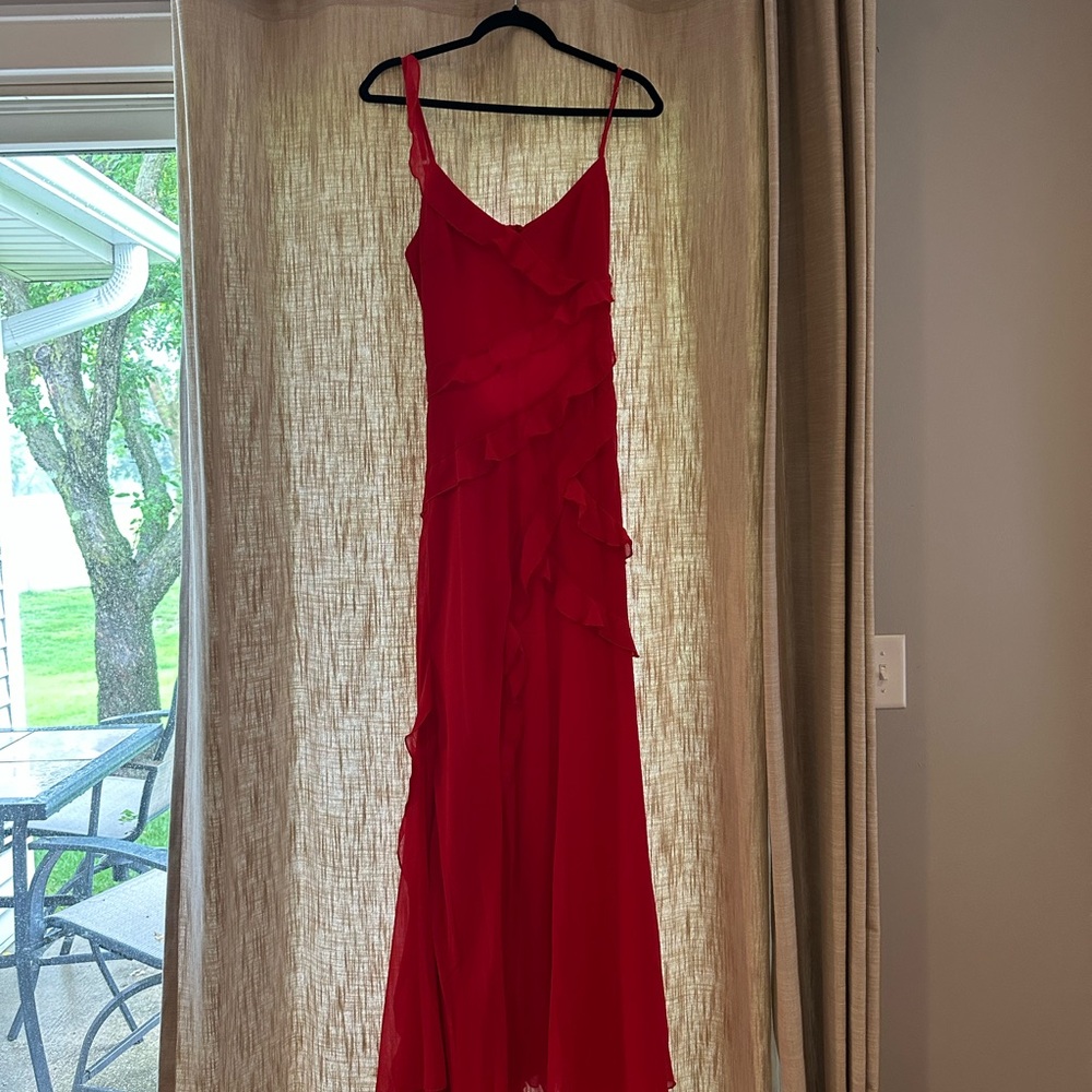 Showpo Nitha MAXI DRESS- Asymmetrical frill thigh split dress